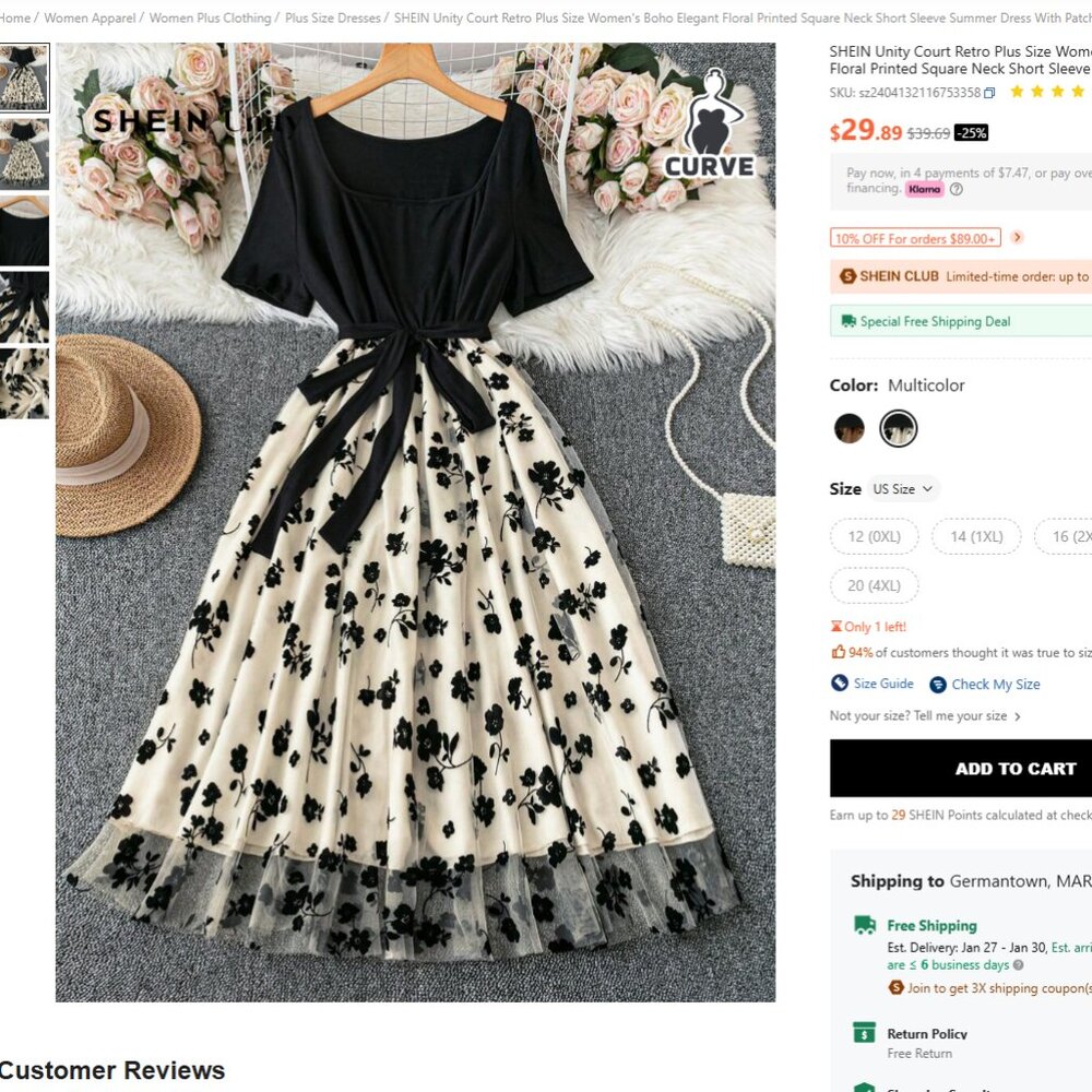 Shein DreamSkyne Court Retro Plus Size Women's Boho ~ 3X